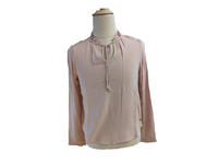 100% Viscose Ruffles at Collar Belted Blouse and Shirt, Women Pink Print Long Sleeve Shirt