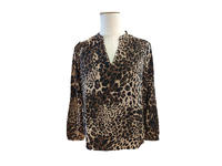 New Design V Neck Leopard Print Long Sleeve Lady Casual Women Top Shirt Blouses