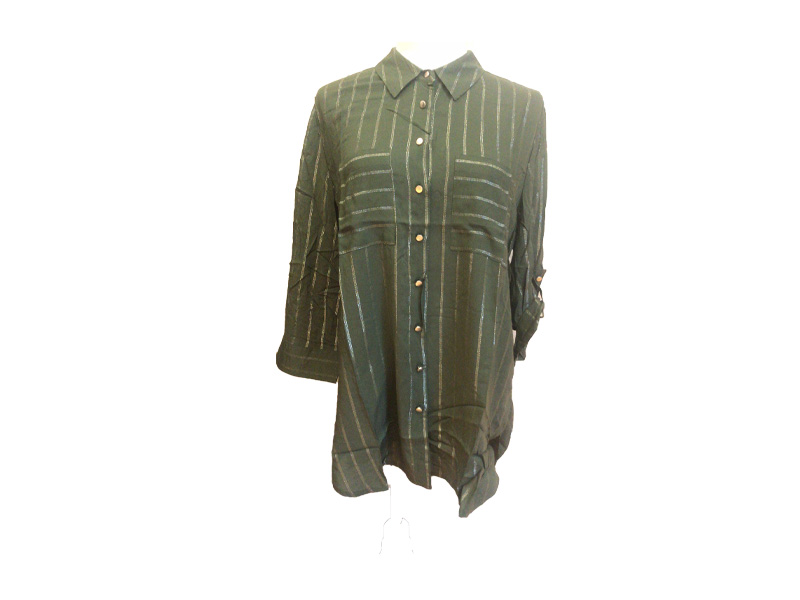 98% cotton and 2% metallic wire Lady Turn Down Collar Button Down  Long Sleeve Shirt Blouse